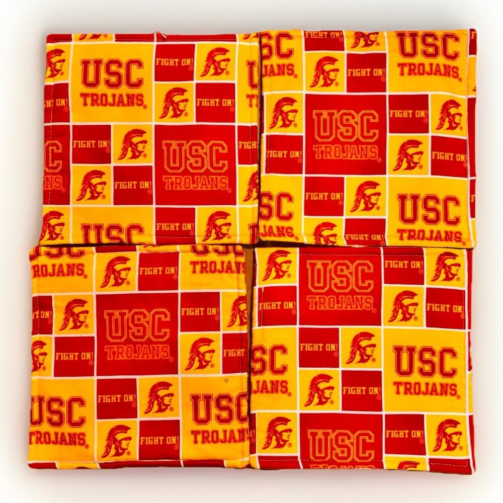 USC Trojans Pot Holders Set of 4 8” Red Yellow Fight On Kitchen Decor